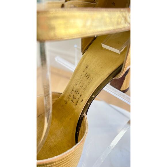 Vintage 1930s Shoes 30s Gold Leather Art Deco High Heels size US 5 - Picture 9 of 10